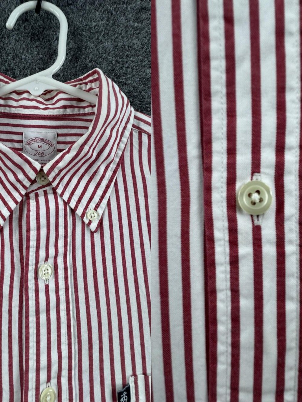 Brooks Brothers Carnival Striped Button-Down Medium Logo Red Men White Shirt